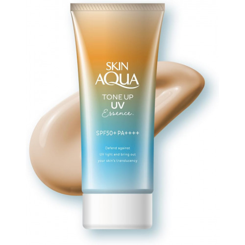 Skin Aqua Tone Up UV Essence Latte Beige SPF50+ PA++++ — японская солнцезащитная эссенция с цветокоррекцией