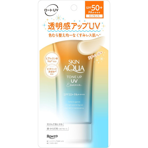 Skin Aqua Tone Up UV Essence Latte Beige SPF50+ PA++++ — японская солнцезащитная эссенция с цветокоррекцией