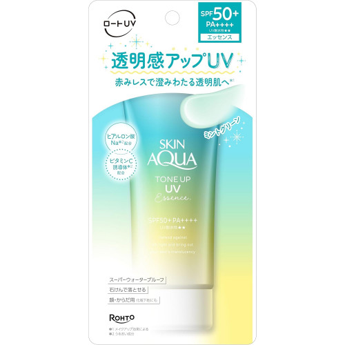 Skin Aqua Tone Up UV Essence Mint Green SPF50+ PA++++ — японская солнцезащитная эссенция с цветокоррекцией